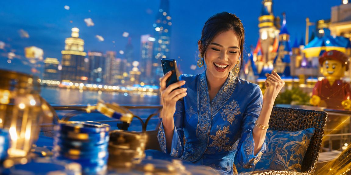 Pemain kasino berbaju kurung Malaysia menggunakan telefon untuk akses tawaran perayaan